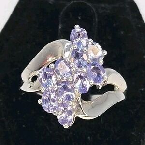 JS Joseph Schmid Designer 925 Sterling Silver Real Tanzanite Cluster Ring Size 7